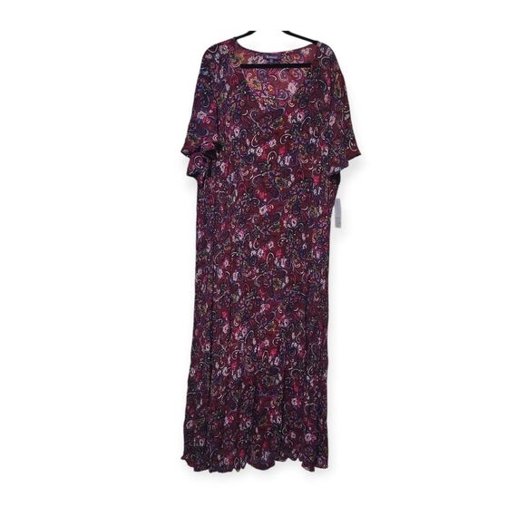 New 3X 30/32 Crinkled Flutter Maxi Dress Paisley Boho Festival Purple Floral - Picture 2 of 9